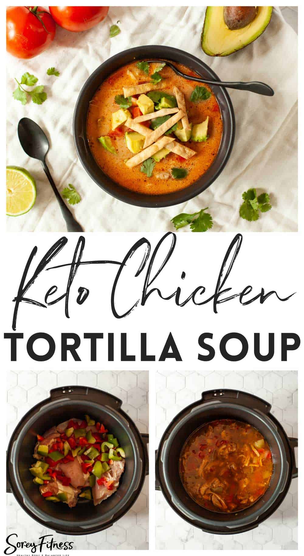 photo collage of keto chicken tortilla soup