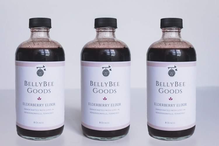 3 bottles of bellybeegoods organic elderberry elixir