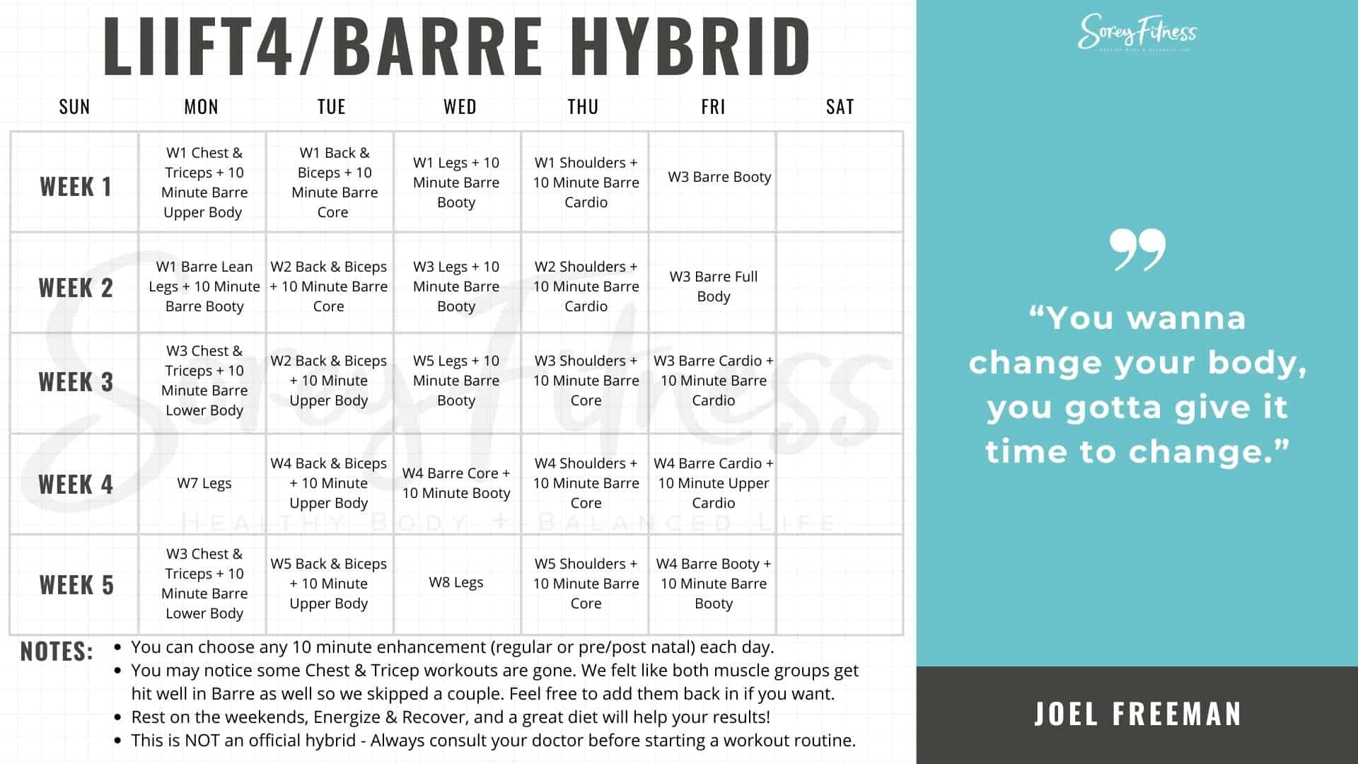 LIIFT4 Barre Blend Hybrid Calendar - Sorey Fitness by Kim and Kalee