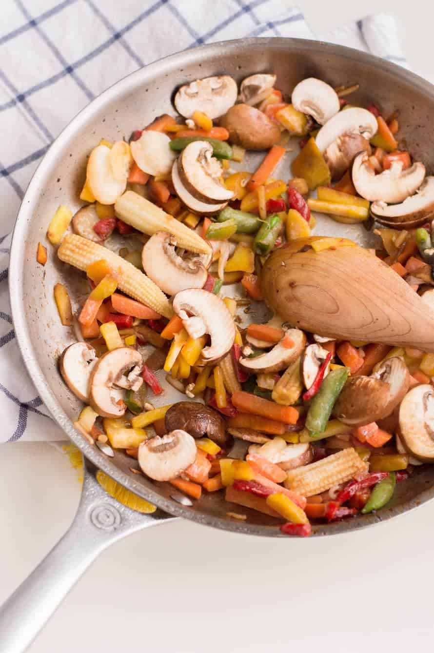the vegetables in a skillet