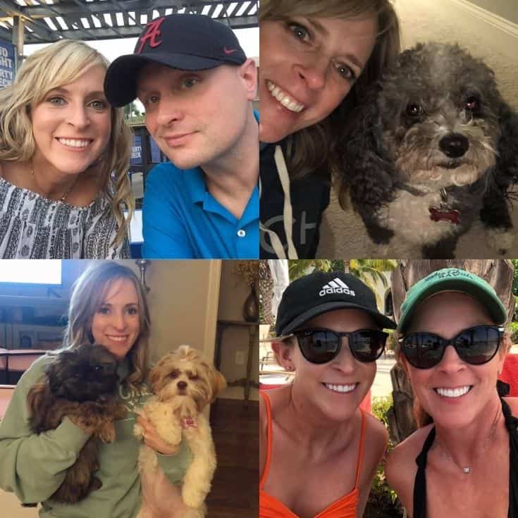 collage of kim, kalee, Jake, and their dogs