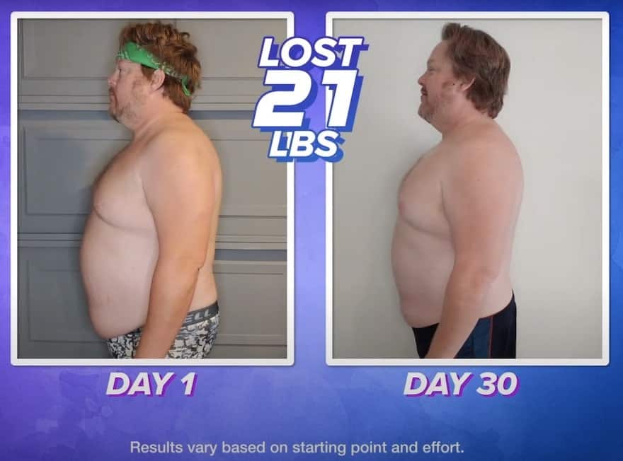 lets get up workout male before and after picture (lost 21 lbs in 30 days) Results may vary