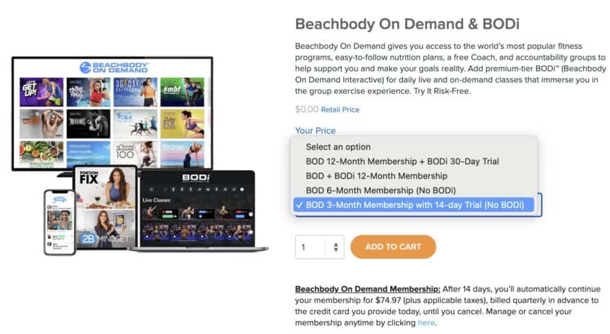 Beachbody on Demand Trial option screenshot