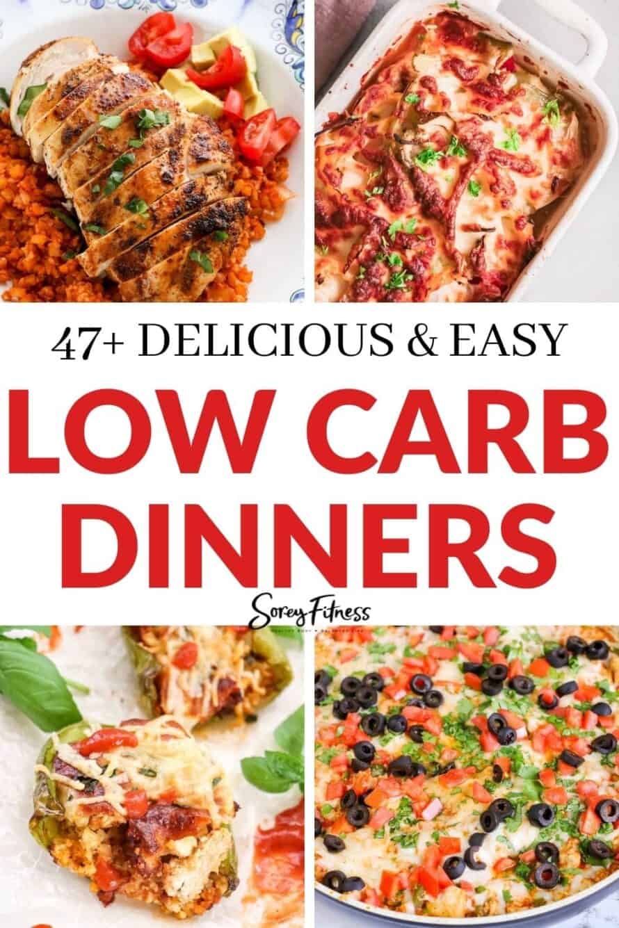 collage of 4 low carb dinner ideas for family 