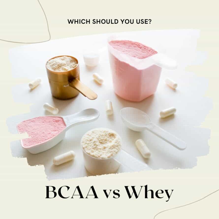 BCAA vs Whey Protein with the words "which should you take? BCAA vs Whey"
