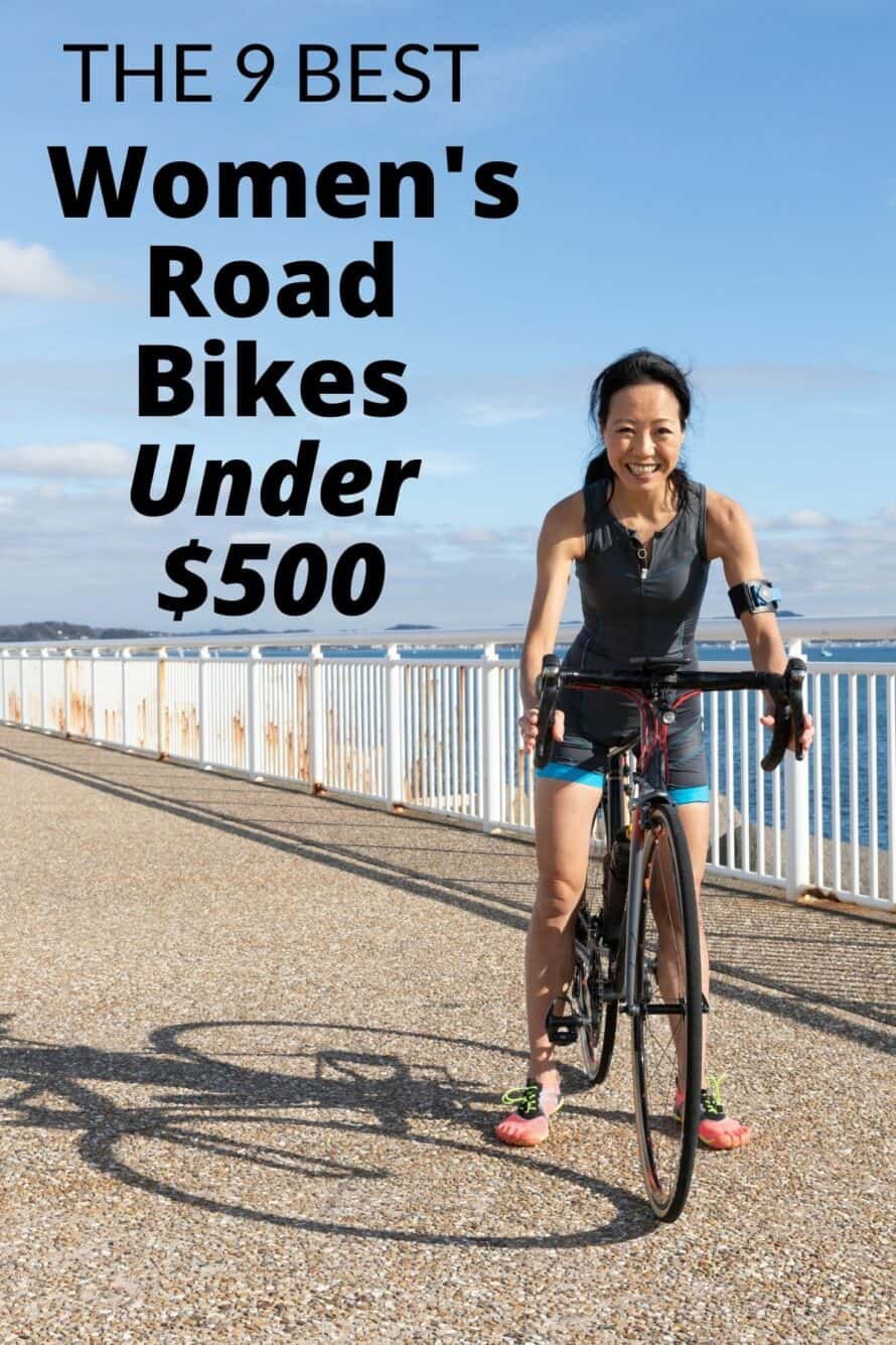 woman cycling with the text overlay 9 Best Women's Road Bikes Under $500