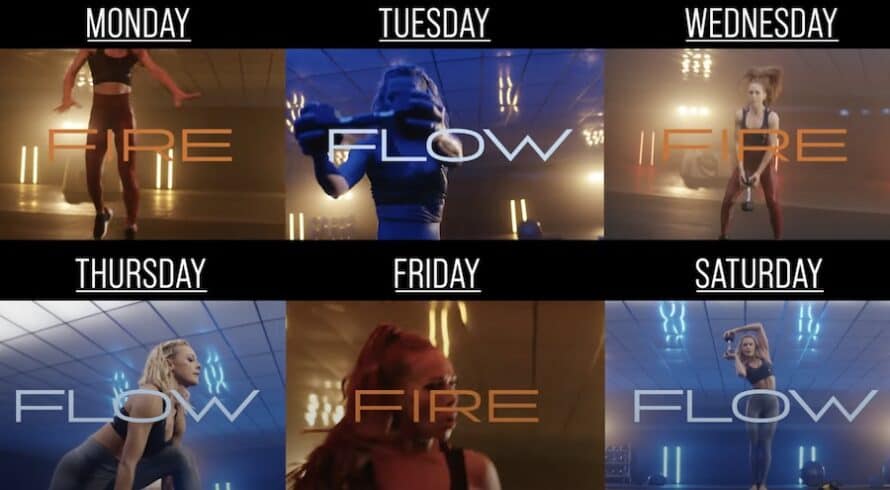 beachbody fire and flow schedule collage