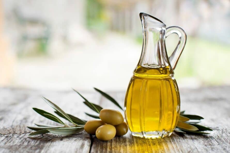 extra virgin olive oil in a glass jar