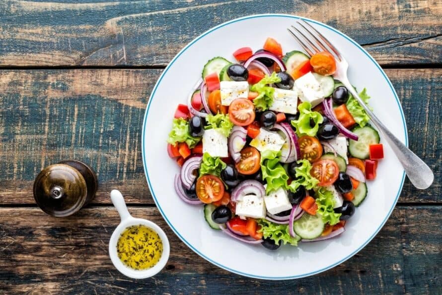 couple tablespoons of olive oil and herbs with a salad