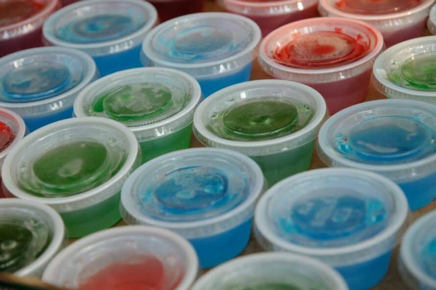 blue, green, and red jello shots