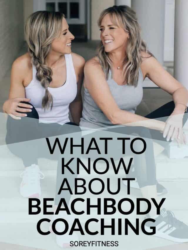 what to know about beachbody coaching with a background image of kim and kalee from soreyfitness