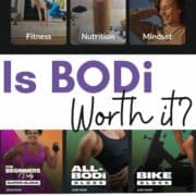 collage of a few screenshots inside the BODi app - text overlay in the middle says is bodi worth it?