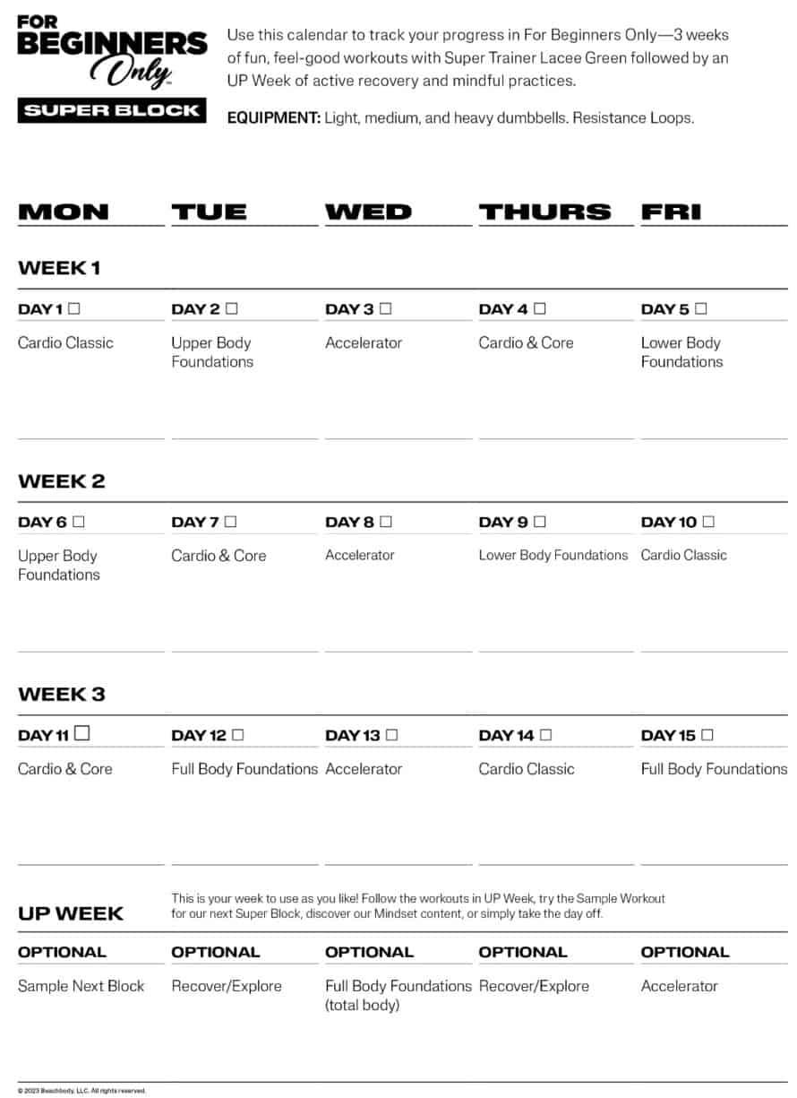 Beachbody Bodi Workout Calendar - Salli Giuditta