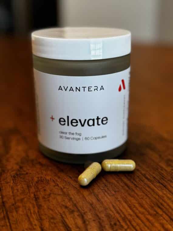 Avantera Elevate bottle and 2 capsules