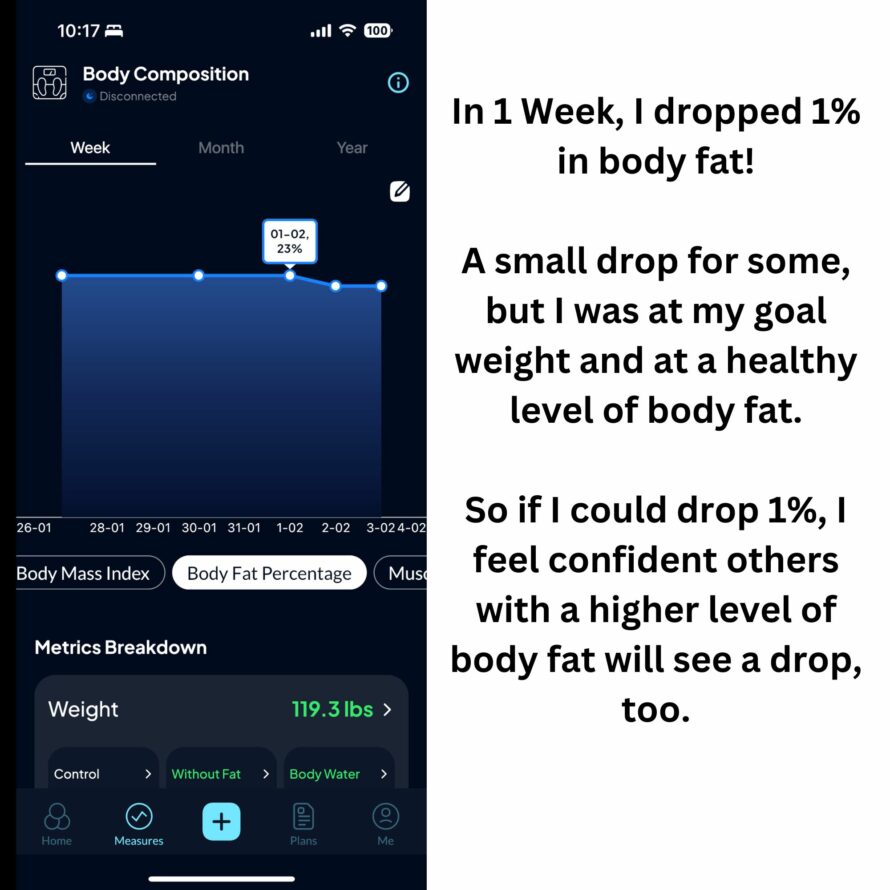 Screenshot and findings of my 1% drop in body fat in 1 week