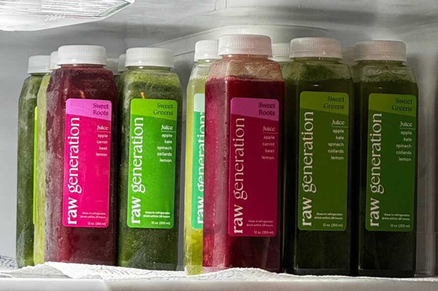 Raw Generation 7 Day Juice Cleanse juices in the refrigerator 