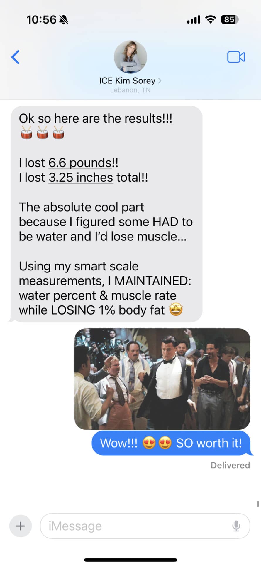 text thread on day 8 with my raw generation 7 day juice cleanse results