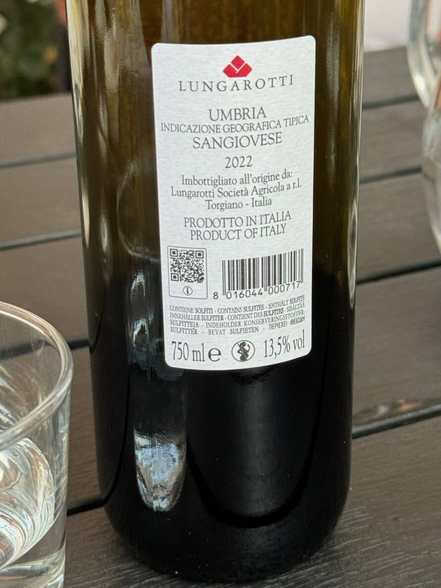 back of a wine bottle with label