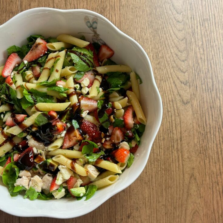 Strawberry pasta salad with dressing