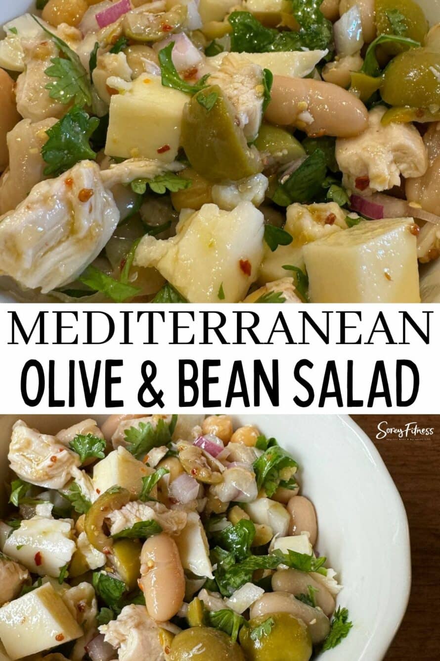 collage mediterranean olive and bean salad