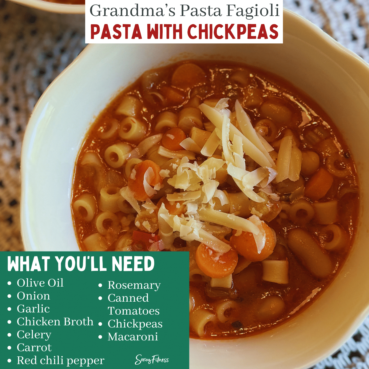 pasta with chickpeas infographic with recipe ingredients