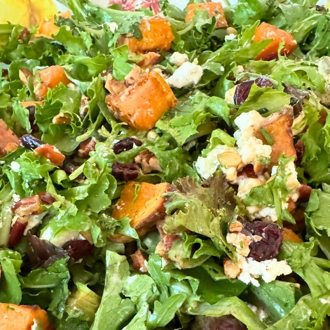 close up of the roasted sweet potato salad