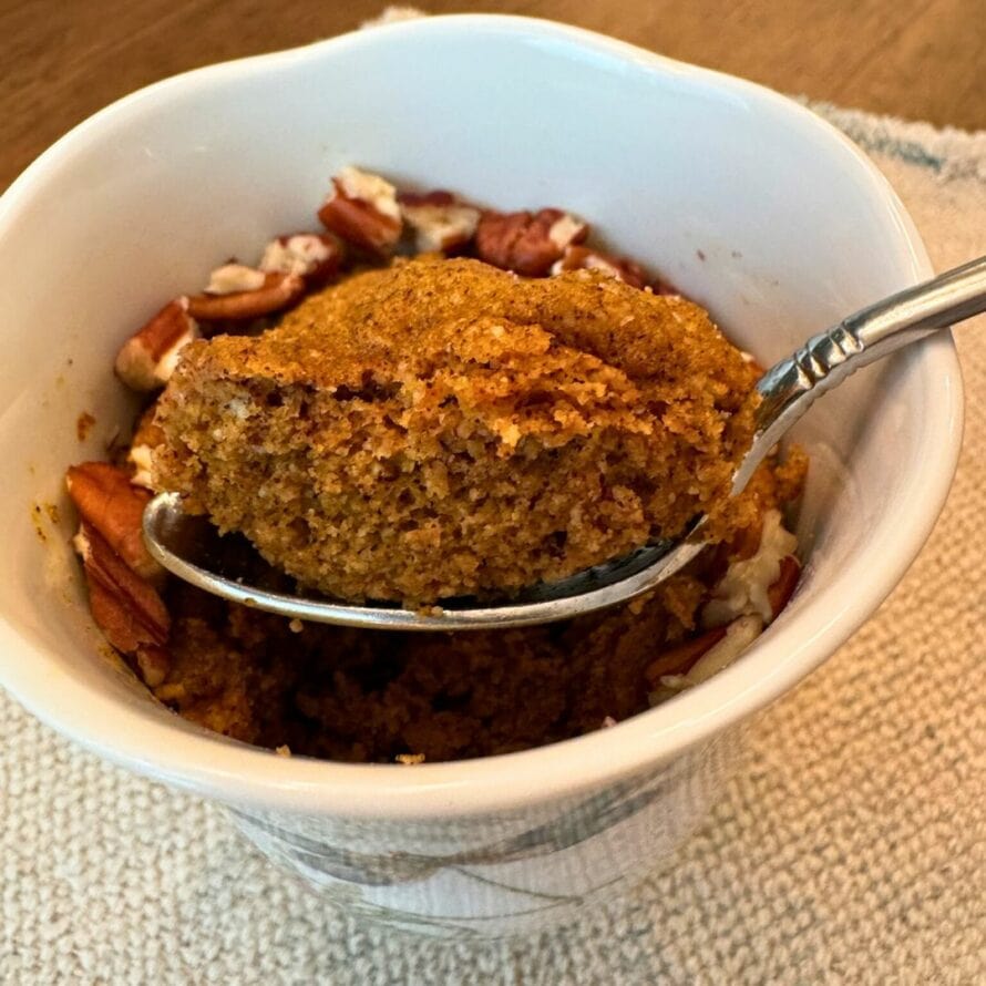 spoon of the pumpkin spice mug cake