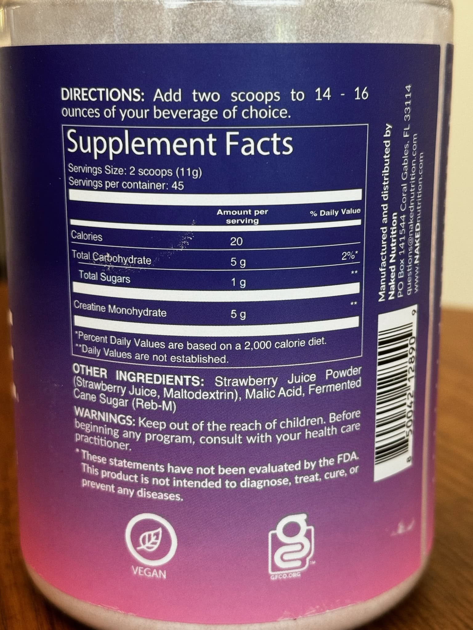 Naked Nutrition Creatine Strawberry nutrition facts