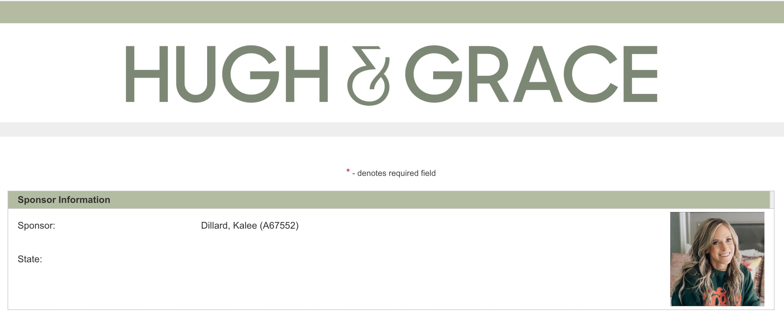 screenshot of the sign up page on hugh and grace