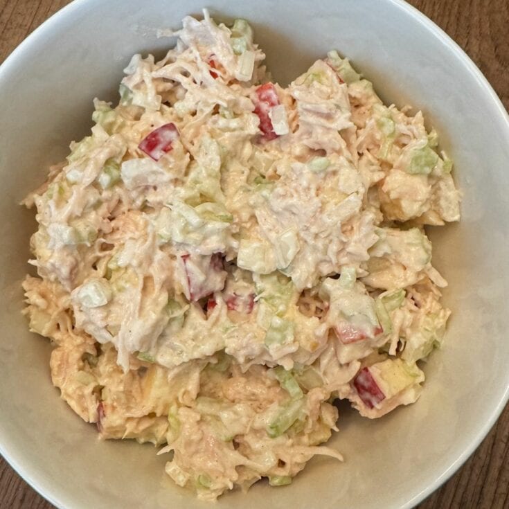 overhead photo of the finished gluten free dairy free chicken salad