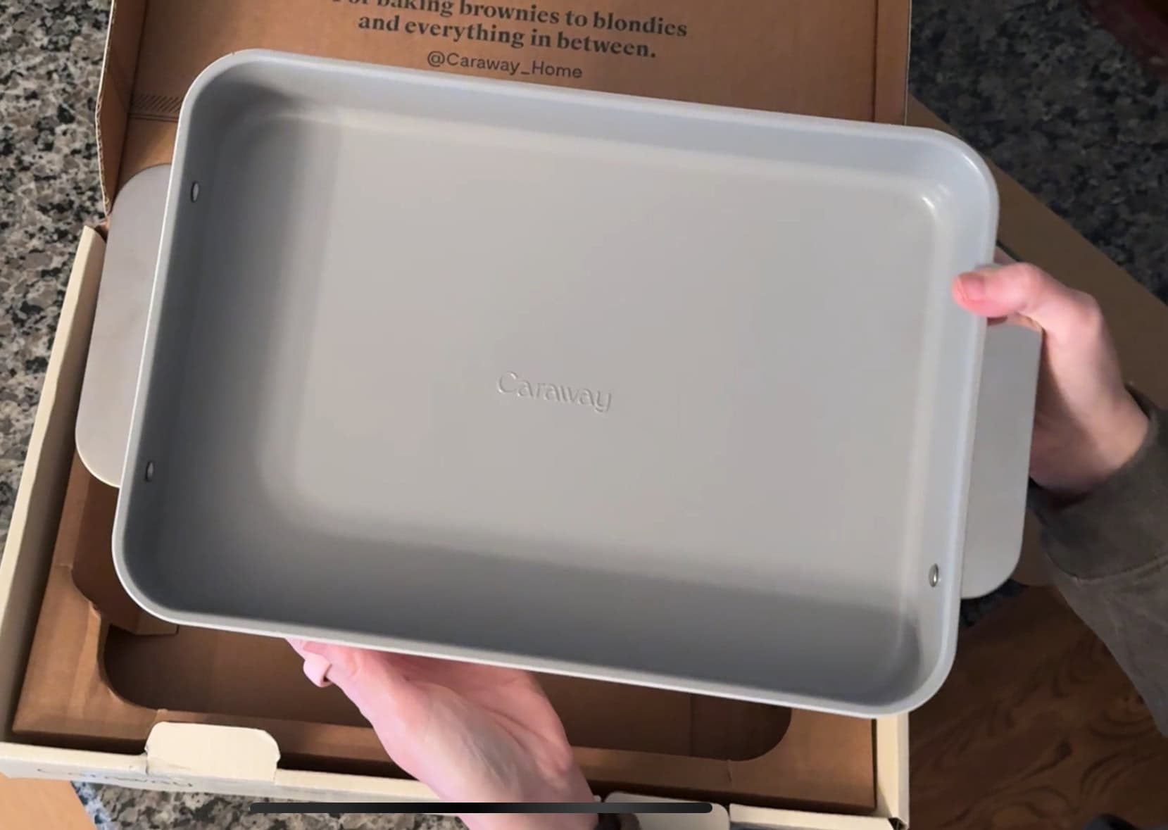 inside of the Caraway Rectangle Pan