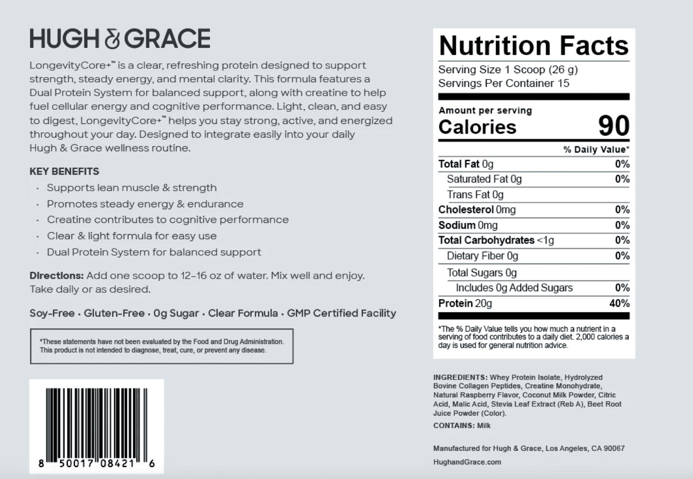 longevity ingredient label