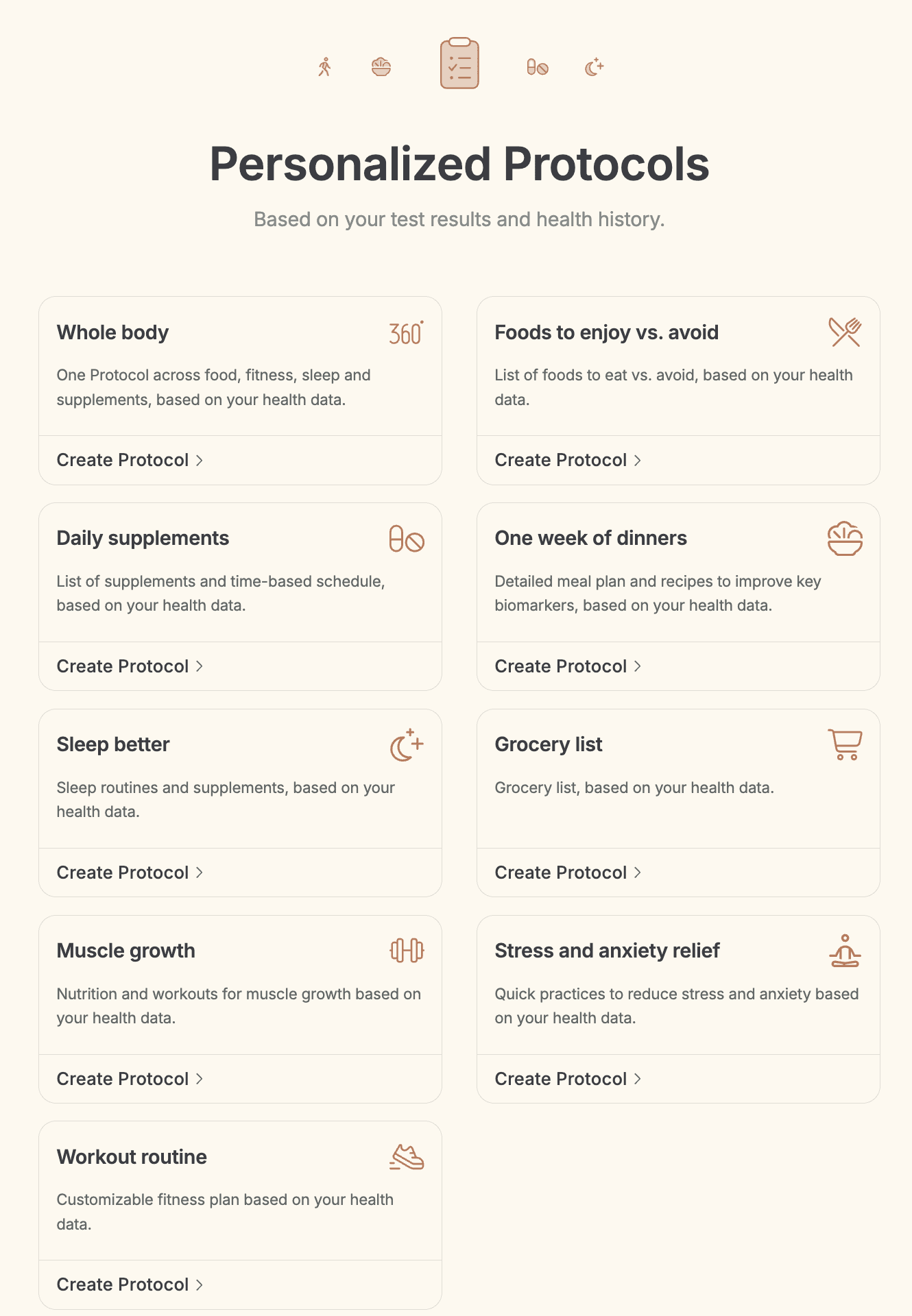 Screenshot of the Function Health Personalized Protocols Overview
