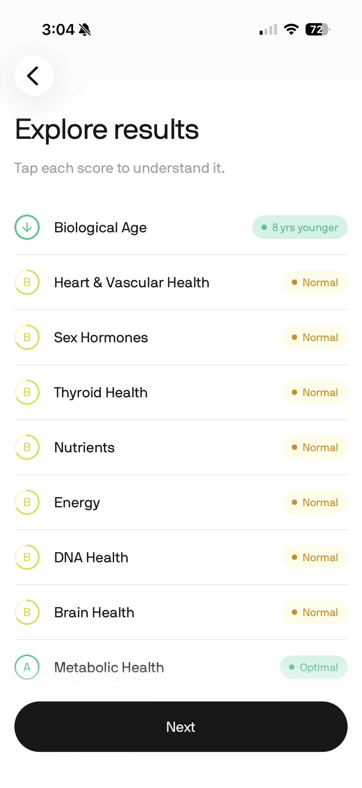 My Superpower results dashboard showing 93 biomarkers