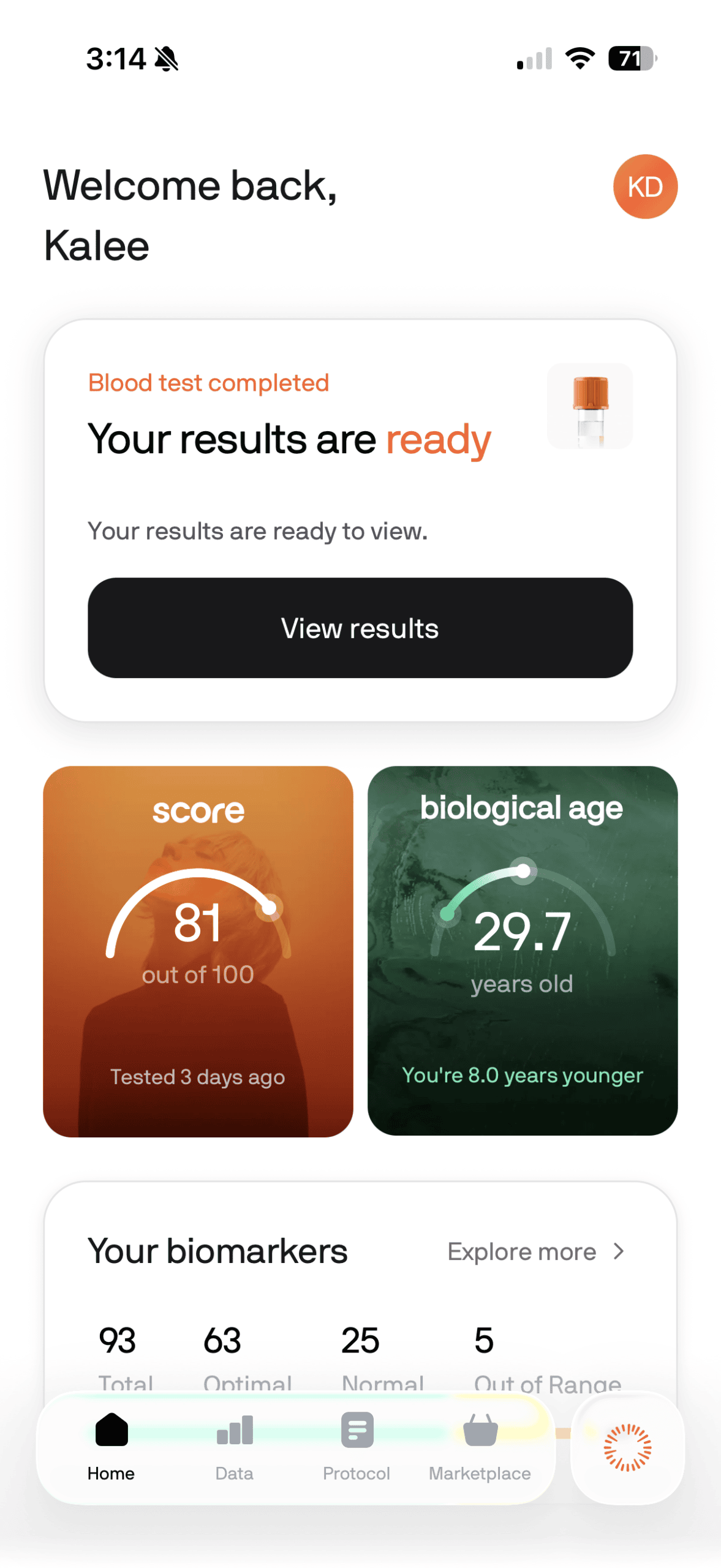 superpower results health score and biological age within the app